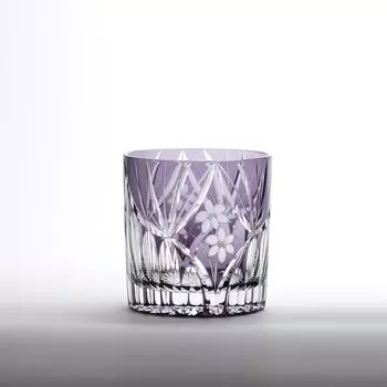 Мастерская стекла Saiho Edo Kiriko Shochu Glass Rocks Стеклянный стакан Mini Old Purple Flower Corsette Made in Japan Wooden Box Kiriko Gift