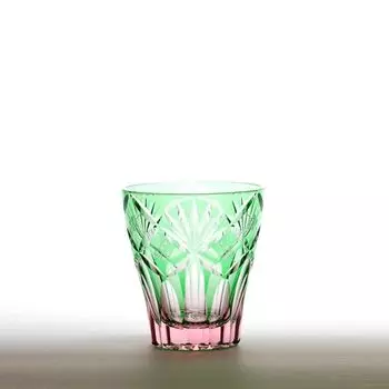 Мастерская стекла Saiho Edo Kiriko Shochu Стеклянные камни Стеклянный стакан Стеклянная перегородчатая эмаль Узор из бамбуковых листьев Мини Старый Розовый Зеленый Сделано в Японии Деревянная коробка