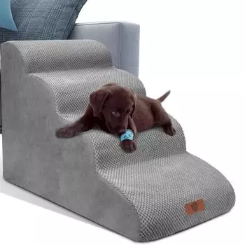 Masthome Dog Dog Slope Dog Dog 4 Height Eliminates Pet 4 Step Steps for Removable Pet Suitable for Small Indoor Elderly Black Blue Stairs, Stairs, серый
