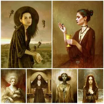 Мать Дьявола и красивая ведьма, винтажная настенная живопись маслом, готический колдовство, девушка, художественный постер 21cm30cm NoFrame