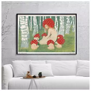 Мать-гриб с детьми, винтажный художественный принт, постер с грибами, настенное искусство, лесной декор, античный лес, печать на холсте, картина без рамки 21*30cm