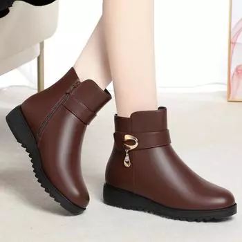 мать хлопок 2024 новые мягкие кожаные ботинки на танкетке для женщин среднего и пожилого возраста с мягкой подошвой короткие детские бархатные зимние ботинки 35