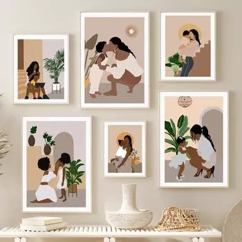 Мать и ребенок, родитель-ребенок, иллюстрация растений, настенная живопись, холст, живопись, постеры и принты, настенные панно для гостиной, домашний декор A4 21X30cm No Framed