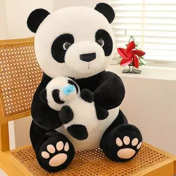 Мать и сын кукла панда цветочная плюшевая игрушка кукла-симуляция сувенир для путешествий подарок на День защиты детей 35cm0.6kg