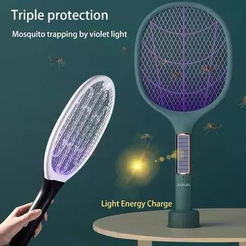 Mata Mosquito Electrico 2022 Лето USB Солнечная панель Перезаряжаемая ошибка Zapper Raqueta Led Ультрафиолетовые электрические убийцы мух белый