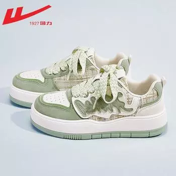 Matcha green thick baseplate shoes woven lace-up breathable low-top casual shoes daily versatile autumn women s shoes 35