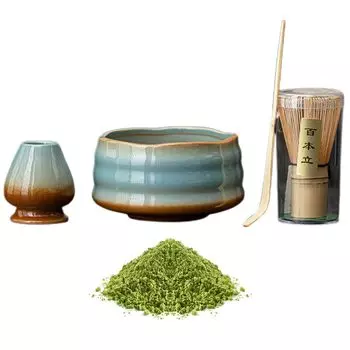 Matcha Matcha Bamboo and Traditional Bamboo Chasen Perfect as a Gift for Beginners 4-Piece Set Bowl, Whisk, Scoop, (Chasen) - синий