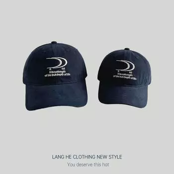 Matching ~ Letter Big Crescent Embroider Baseball Cap Boy Girl All-Match Spring Cap Sun-Proof Peaked Cap Navy blue Adults 56-58cm
