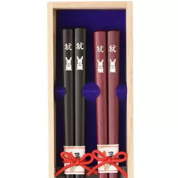 Matchmaking Couple Chopstick Wedding Made in 2 Paulownia Box Chopsticks, Chopsticks, Gift, Set, Gift, Japan, Stylish, Black, Red, 23cm, 21cm, Wishes,