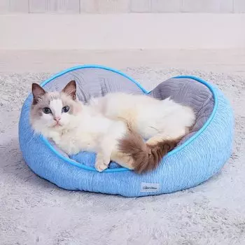 MATE Dog and Cat Bed Cuna Cool Heart Wave Bed Horizon Blue ADD.