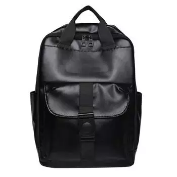 Material Black Pu Neutral Backpack With Computer Pocket For Casual Daily Travel