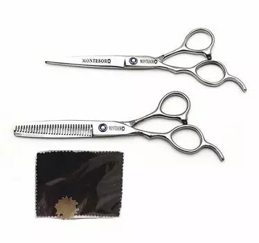 Материал для стрижки волос пользователя montesoro [Только для левшей] 5-конечные ножницы, филировочные, саморежущие, устойчивые к ржавчине, высокого качества (6-дюймовые ножницы, 6 дюймов серебряный