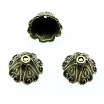 Материал для ювелирного бренда: WYISYWG Античные бронзовые цветные резные заглушки с кисточками 14x14x10 мм, 5 шт.