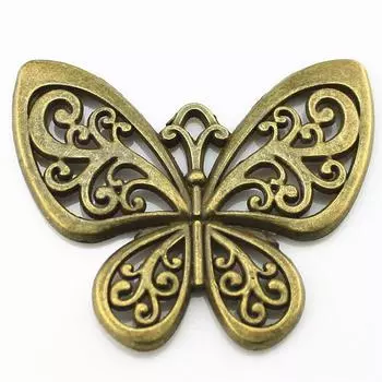 Материал для ювелирного бренда: WYISYWG Подвески-бабочки цвета античной бронзы 50x57 мм, 2 шт.