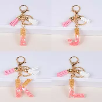 Материал из смолы с кисточкой, брелок с буквами алфавита, блестящий брелок, брелок с буквами, кулон на сумку, брелок с золотой фольгой и камнем