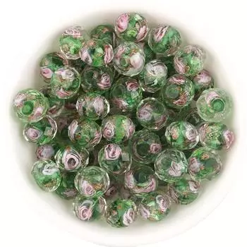 Материал ожерелья браслета «сделай сам» 10 шт. Стеклянные бусины для счетов Модная огранка Изысканный золотой песок Круглая свободная бусина 8 мм/10 мм/12 мм Материал Цветочные бусины 10x7.6mm зелёный