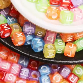 Материалы Браслет Ожерелье Аксессуары Квадратные Буквы Бусины Акриловые Украшения Изготовление 6 мм 30 шт Модный Кубик DIY