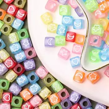 Материалы для бисероплетения Звезда Луна Цветок Сердце Бусины Свободные Бусины Золотистого Цвета Акриловые Бусины DIY 6 мм Куб Квадрат 80 шт Для Изготовления Ювелирных Изделий Бусины