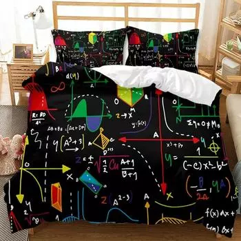 Mathematical Calculation Formula Bedding Set for Adults Bed Set Design Bedclothes Luxury Home Textiles Black White Duvet Cover EU single(135x200cm)