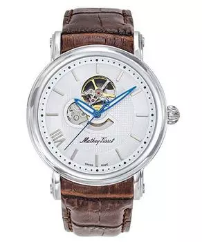 Mathey-Tissot Автоматические мужские часы со скелетонизированным кожаным ремешком, белый циферблат с открытым сердцем H7053AI белый