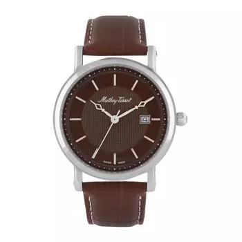 Mathey-Tissot City Кварцевые мужские часы с кожаным ремешком и коричневым циферблатом HB611251AM коричневый