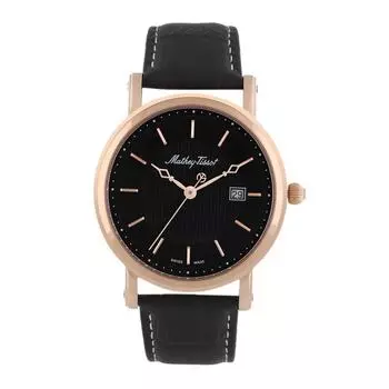 Mathey-Tissot City Кварцевые мужские часы с кожаным ремешком и черным циферблатом HB611251PN чёрный