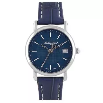 Mathey-Tissot City Кварцевые мужские часы с кожаным ремешком и синим циферблатом HB611251ABU