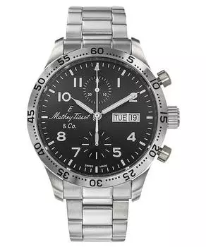 Mathey-Tissot Flyback Type 21 Chronograph из нержавеющей стали с черным циферблатом, автоматические H1821CHATNG мужские часы чёрный
