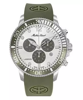 Mathey-Tissot Lagoon Chronograph Green Silicone Remesh Silver Dial Quartz H123CHLGV 100M Мужские часы серебряный