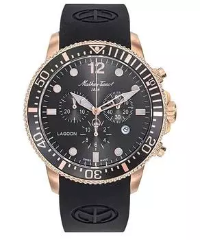 Mathey-Tissot Lagoon Chronograph с силиконовым ремешком и черным циферблатом, кварцевые часы H123CHPLN 100M для мужчин чёрный