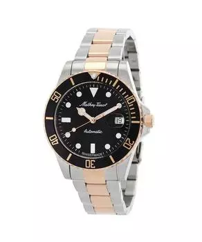 Mathey-Tissot Mathy Винтажные двухцветные мужские часы из нержавеющей стали с черным циферблатом, автоматические часы H901ATRN 100M чёрный