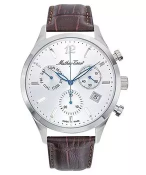 Mathey-Tissot Urban Chrono кожаный ремешок серебристый циферблат кварцевые мужские часы H411CHALS серебряный