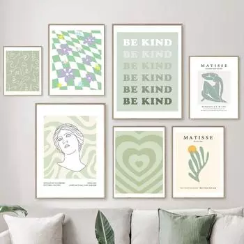 Матисс Абстрактная Скульптура Холст Картины Зеленый Цветок Плакаты Сердце Будьте Добра Настенные принты Картины для Декора Гостиной Без Рамки 21*30cm