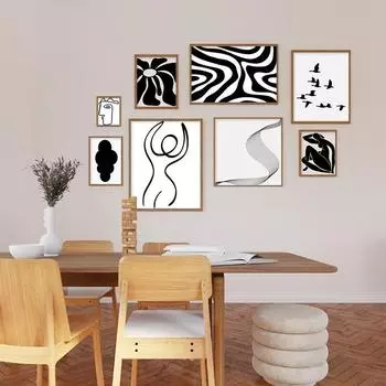 Матисс Абстрактные фигуры Линия Печать Холст Картина Цветок Настенное искусство Черно-белый постер Гостиная Набор Украшение дома 21x30cm No Frame