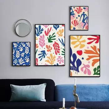 Матисс абстрактный постер синяя девушка обнаженная художественная печать скандинавская картина на холсте красочные листья настенная картина для гостиной домашний декор 21x30cm No Framed