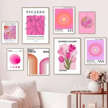 Матисс Баухаус Ангел Число Пикассо Цветок Настенная Живопись Холст Картина Розовый Тигр Плакат Картина Современный Декор Интерьера Гостиной 21x30cm No Framed