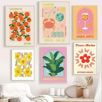 Матисс Рак сглаза Миконос Цветочный рынок пальмовый лист настенные постеры и принты холст картины для декора гостиной без рамки 21*30cm