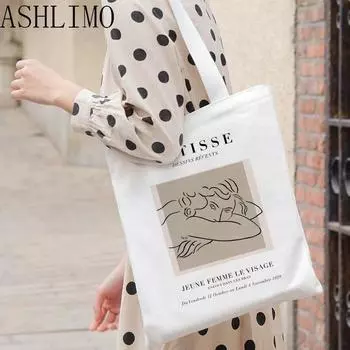 Matisse Летняя большая вместительная повседневная женская холщовая сумка с мультяшным принтом, модная сумка-мессенджер в стиле Харадзюку, новые сумки на плечо с буквами 24*26cm