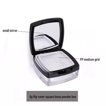 Матовая черная рассыпчатая пудра с зеркалом – 6 г, квадратная откидная крышка, прозрачный косметический контейнер 6g чёрный