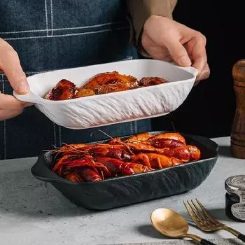 Матовая керамическая тарелка для запеченного риса с сыром, прямоугольная миска для выпечки ушей, кухонная форма для выпечки, микроволновая печь, специальные кухонные принадлежности матово-белый