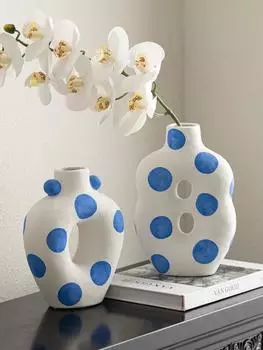 Матовая керамическая ваза синего цвета, расписанная вручную, цветочное украшение, цветочная композиция, гостиная, столовая, столешница, керамические изделия ручной работы