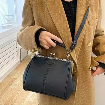 Матовая кожаная сумка через плечо в стиле ретро для женщин, сумка через плечо с зажимом, однотонная сумка, женская роскошная дизайнерская женская сумка-мессенджер с подушкой 23x10x18cm чёрный