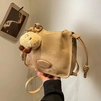 Матовая маленькая девочка ретро иностранная газовая сумка-ведро сумка-мессенджер Niche хаки