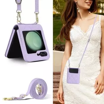 Матовая многоцветная простая кожаная многофункциональная сумка для карт с чехлом Landyard для Motorola Razr 40 Ultra, противоударный чехол, аксессуар for MOTO Razr40&case with landyard фиолетовый