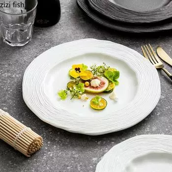 Матовая нестандартная керамическая тарелка Креативная волнистая текстура Десертная тарелка Тарелка для стейка Салатные тарелки Тарелки для барбекю Специальная столовая посуда