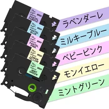 Матовая пастельная лента TZe Girly, нежно-розовая, молочно-голубая, мятно-зеленая, лавандовая, лимонно-желтая, 12 мм, черная, кассета с буквами, 5 цветов, совместимая с Brother