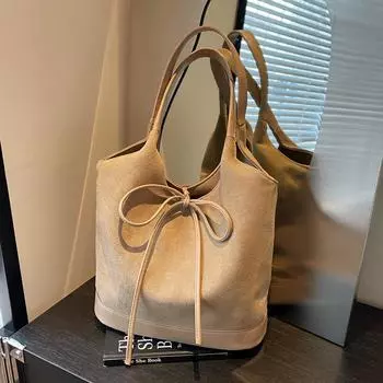 Матовая сумка-тоут под мышкой с бантом, большая вместимость, сумка-ведро с вставками, плечевая большая сумка