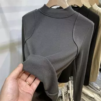 Матовая теплая высокоэластичная футболка Line Feeling с высоким воротом и длинными рукавами, новая осенне-зимняя футболка для женщин, не вызывающая раздражения кожи S