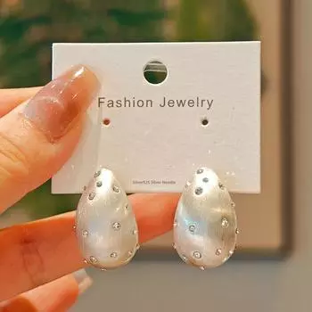 Матовая текстура, серьги-пусеты с подкладкой и серебристыми капельками воды, модные серьги с бриллиантами, серьги нишевого стиля, изящные серьги s925 Silver Needle-Full Zirconium silver Drops