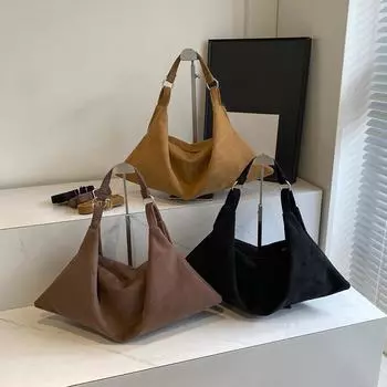 Матовая винтажная женская сумка, большая вместительная сумка через плечо, однотонная, простая, повседневная, для поездок на работу, осенняя ретро-сумка через плечо 44x10x19cm чёрный